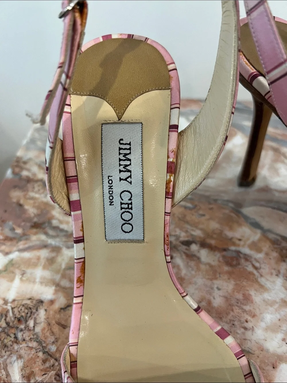 Jimmy Choo Pink and Cream Striped Slingback Heels